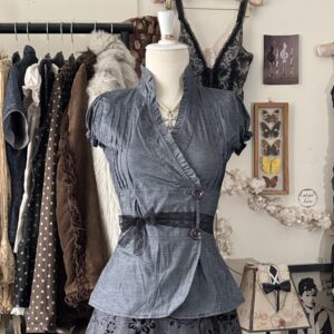 ✧˚⊹cute gray blouse w buttons & laceྀི১ *