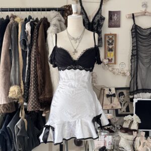 ྀི . cute satin mini dress w black tulle & unique details ɞ .