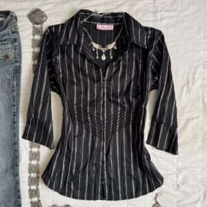 ❅. dark blue blouse w shine & unique details ༄⋆