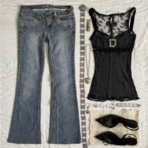 ໒⊹˚ charming black top + iconic bootcut jeans ༉‧₊ৎ